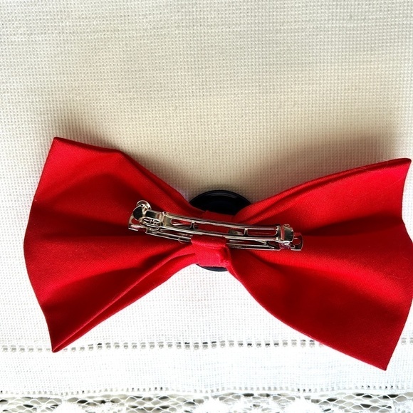 Vintage Y2K Red Hair Bow with Blue Button & Scrunchie - Picture 7 of 13